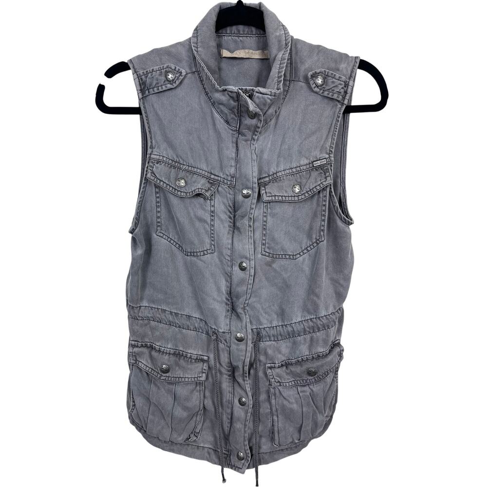 Max Jeans Gray Tencel Cargo Vest Drawstring Snap Button Est Medium As-Is